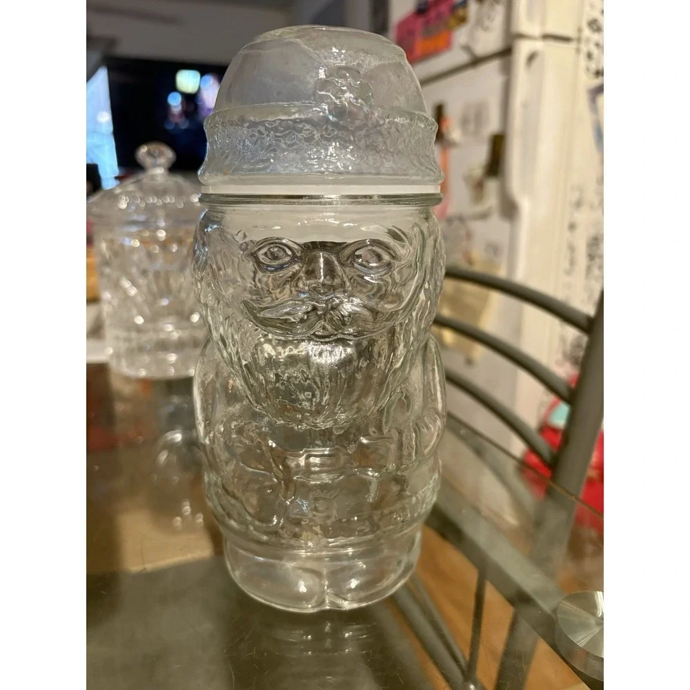 Vtg Clear Glass Santa Claus Holiday Cookie Jar Canister Container Made in Canada